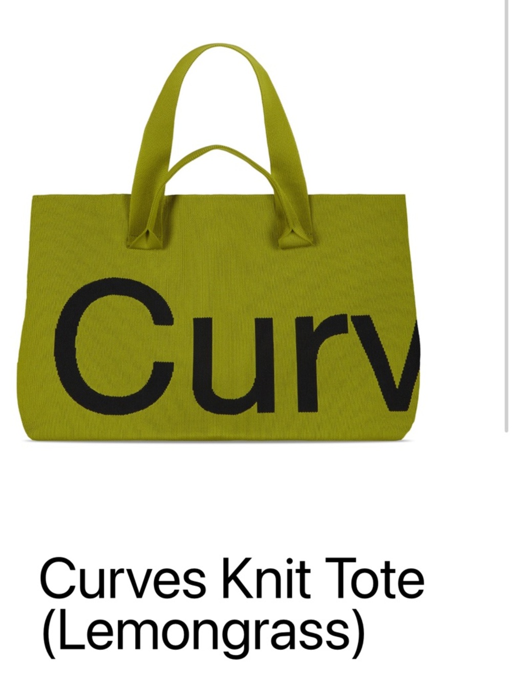 Curves Knit Tote in Lemongrass with Bold Black Lettering